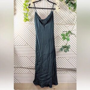 Zara Women's Emerald Green Cowl Neck Slip Midi Dress Sleeveless Size large